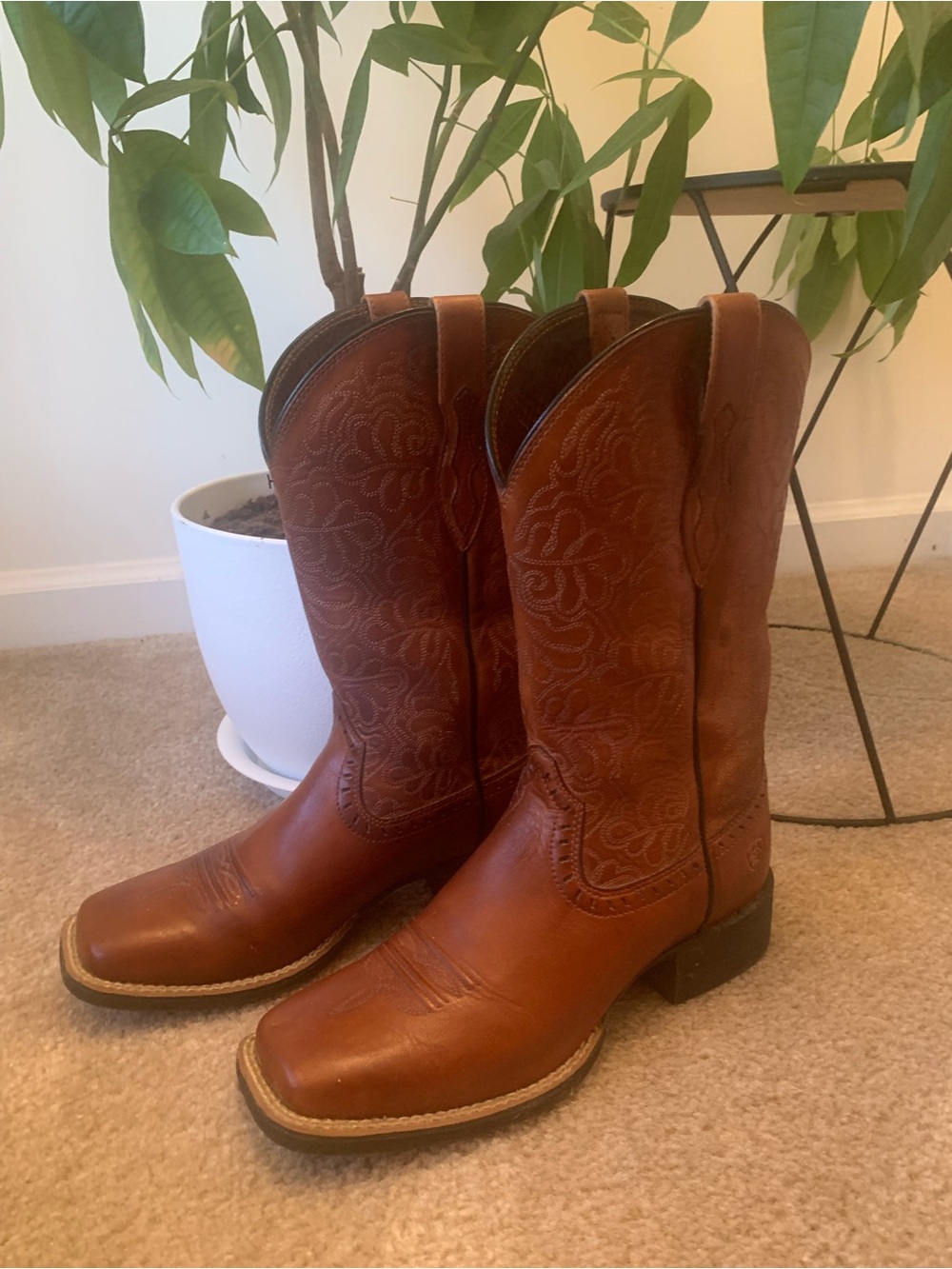 Ariat Women's Tan Leather Western Booties with Embroidered Shaft